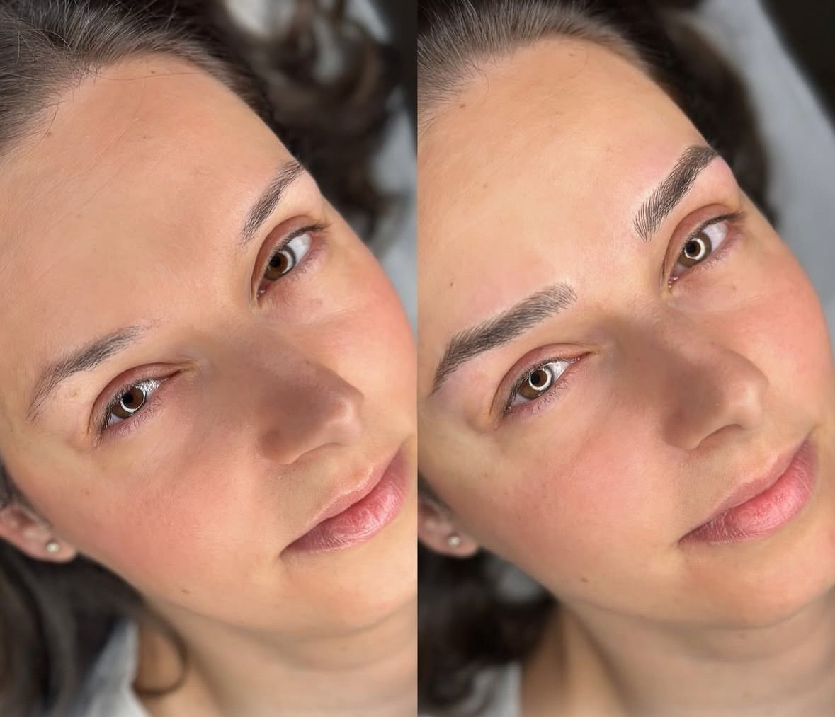 Una fotografía de antes y después de las cejas de una mujer.