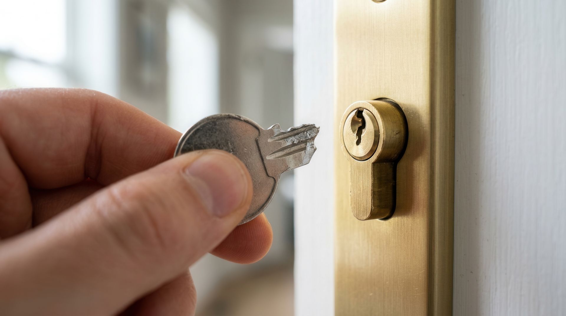 Une main tenant une clé cassée près d'une serrure