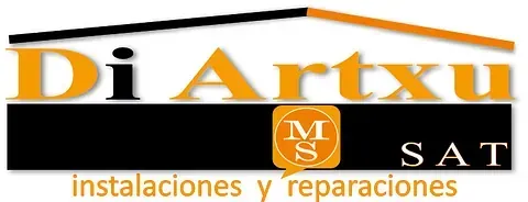 Logo with "Di Artxu" in orange, an orange emblem with "MS", and "SAT", "instalaciones y reparaciones".