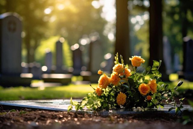 Blumen auf einem Grab von unserem Bestatter in Rostock. Blumen auf einem Grab von unserem Bestatter in Rostock.