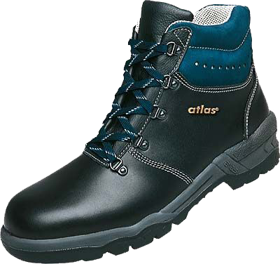 Ein Paar schwarze Atlasstiefel mit blauen Schnürsenkeln