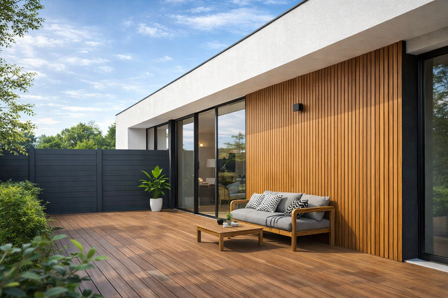 Une terrasse en bois.
