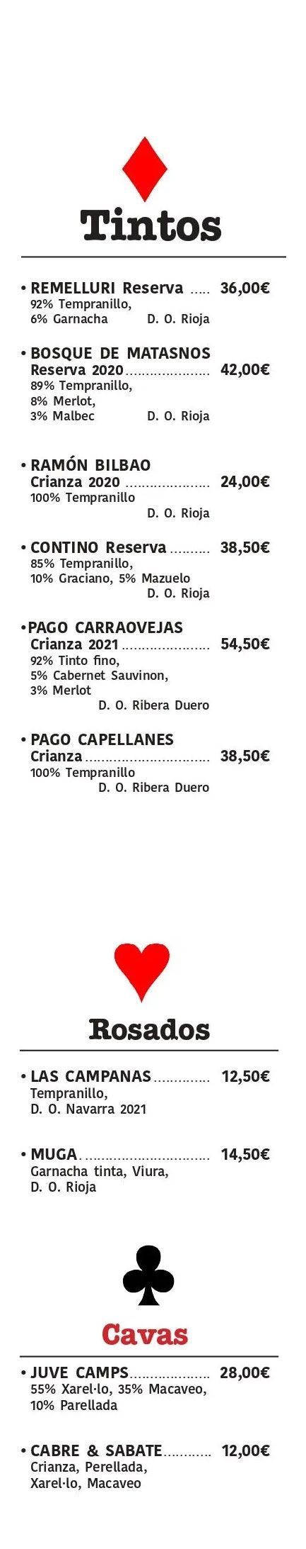 Tres diseños de cartas sobre fondo blanco: diamantes, corazones y tréboles, con etiquetas de texto.