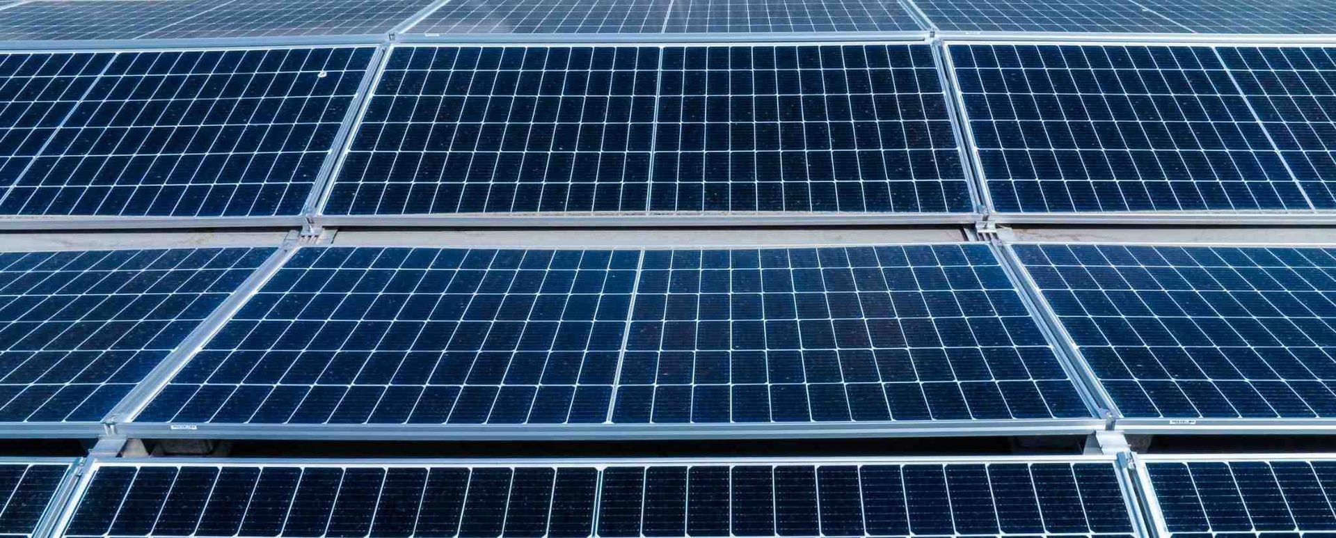 Paneles solares con un conector de cable negro en primer plano.