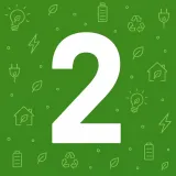 Gran número 2 blanco sobre fondo verde con iconos ecológicos como hojas, reciclaje y bombillas.