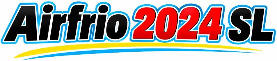 Logotipo de Airfrio 2024 SL en texto azul, rojo y negro con un contorno blanco.