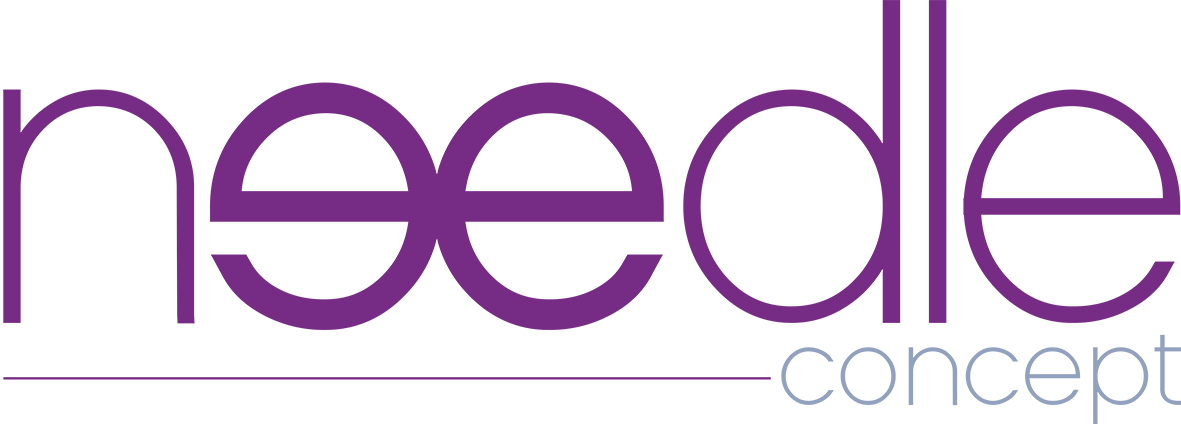 El logotipo de Needle Concept es morado y blanco.