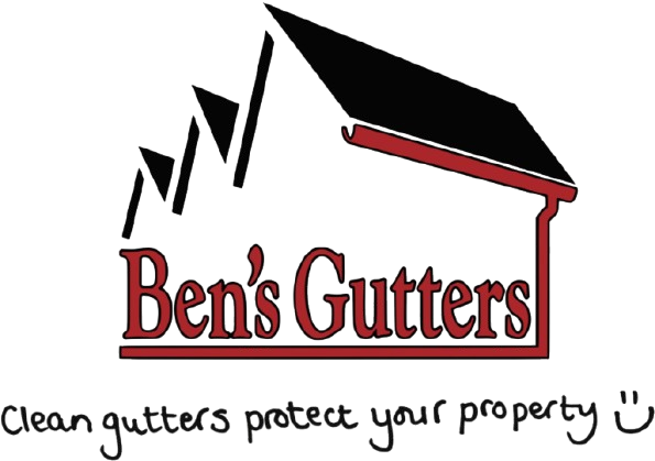 Logo for Ben's Gutter Cleaning: black roof design with red gutter and text, "Ben's Gutters".