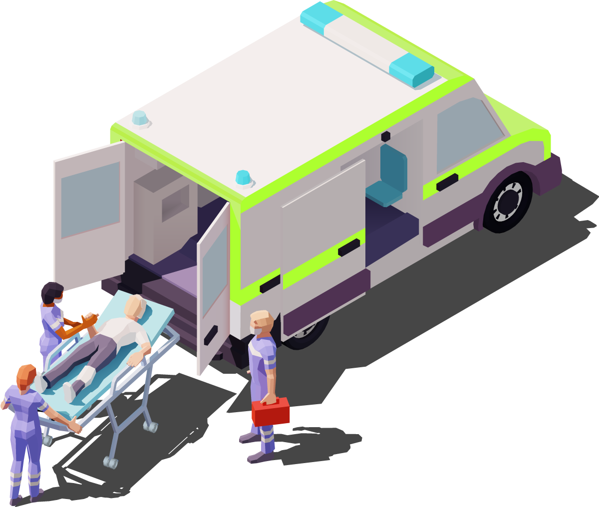 Illustration d'ambulanciers avec une ambulance