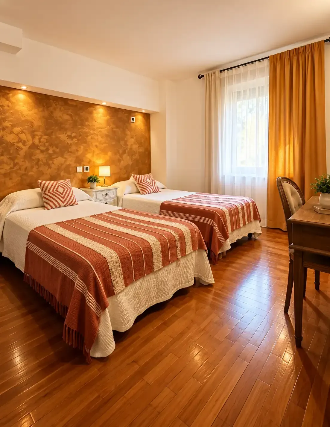Habitación de hotel luminosa con dos camas individuales