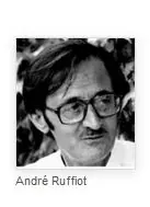 Portrait en noir et blanc d'André Ruffiot portant des lunettes et regardant légèrement de côté.