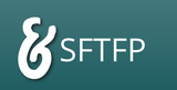 Logo SFTFP blanc sur fond turquoise avec un symbole stylis&eacute; &agrave; gauche