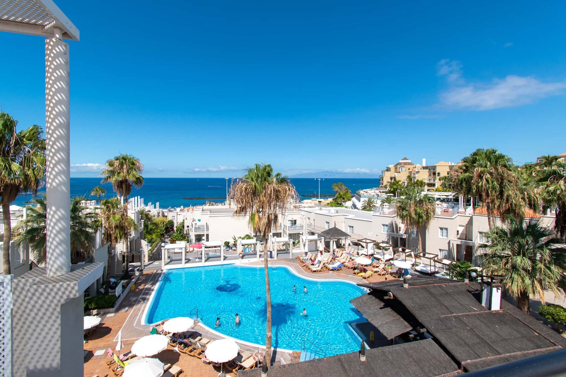 Sea and pool view from Los Olivos 13 - One Bed, Costa Adeje, Tenerife