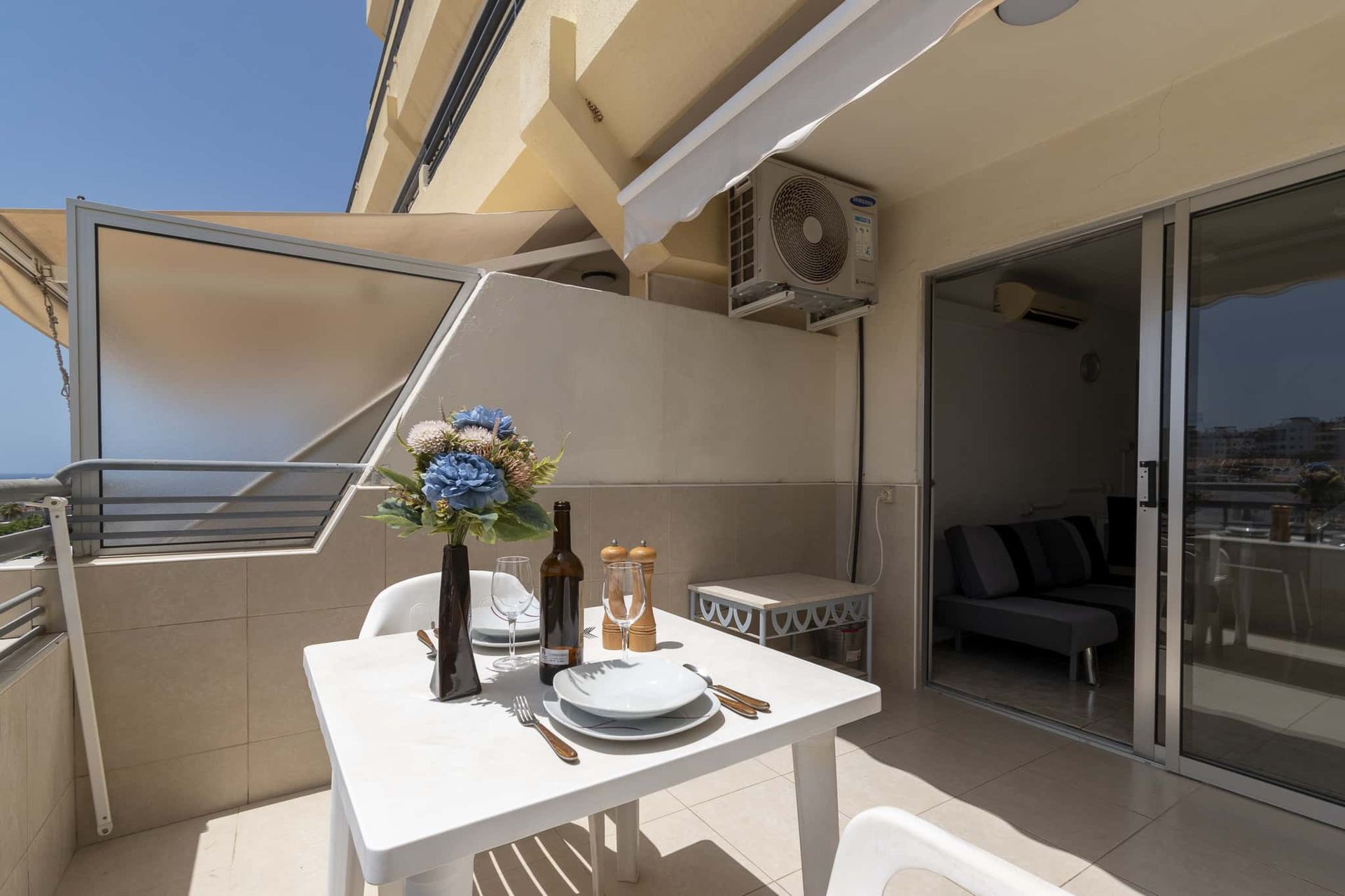 Balcony with patio table and chairs, Santa Maria, Costa Adeje, Tenerife