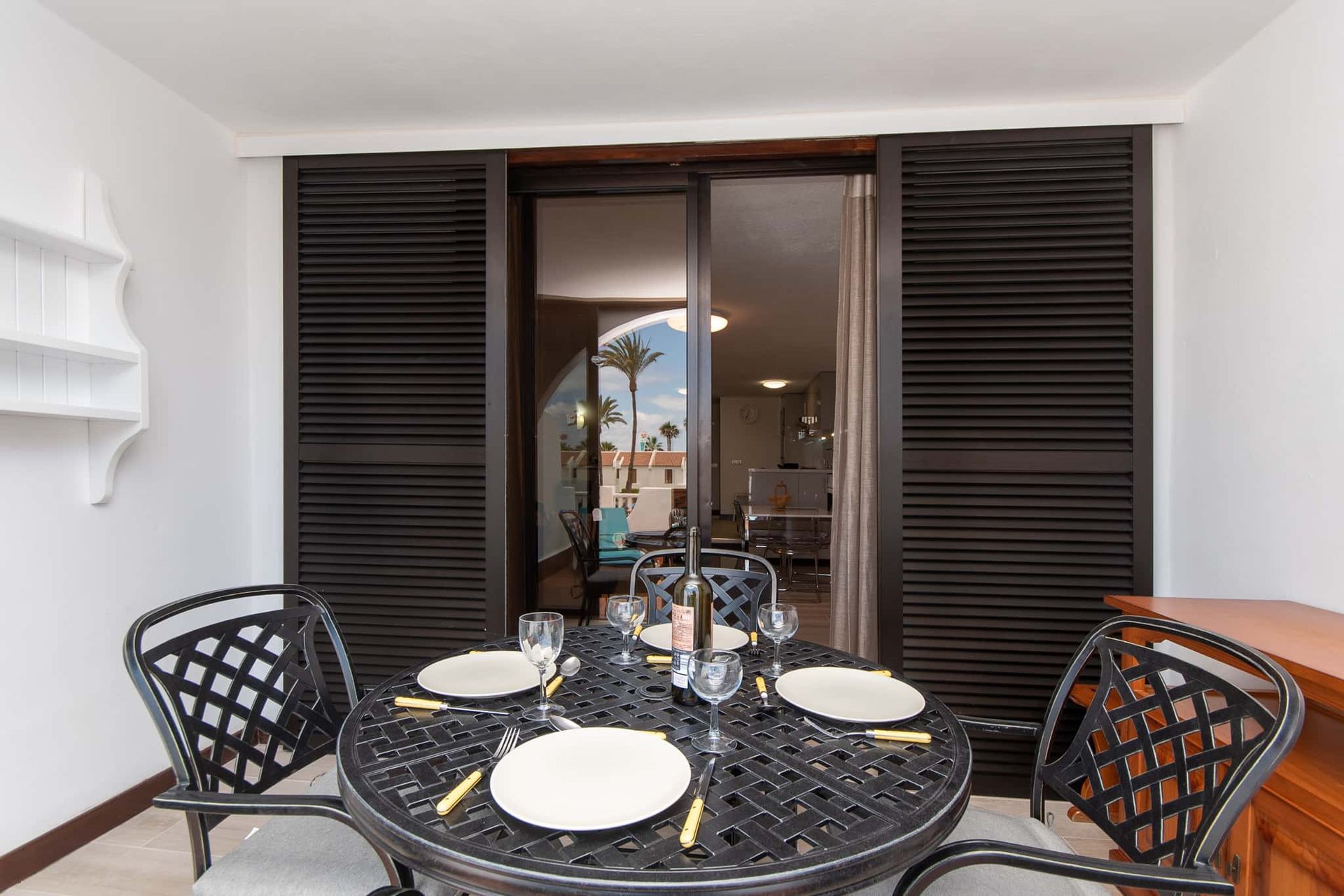 Terrace with patio table and chairs at Parque Santiago II, Playa de las Americas, Tenerife