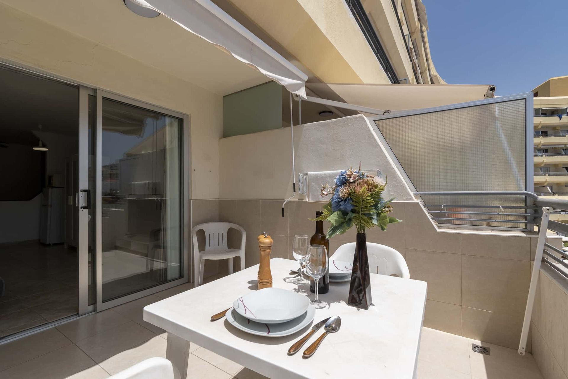Balcony with patio table and chairs, Santa Maria, Costa Adeje, Tenerife