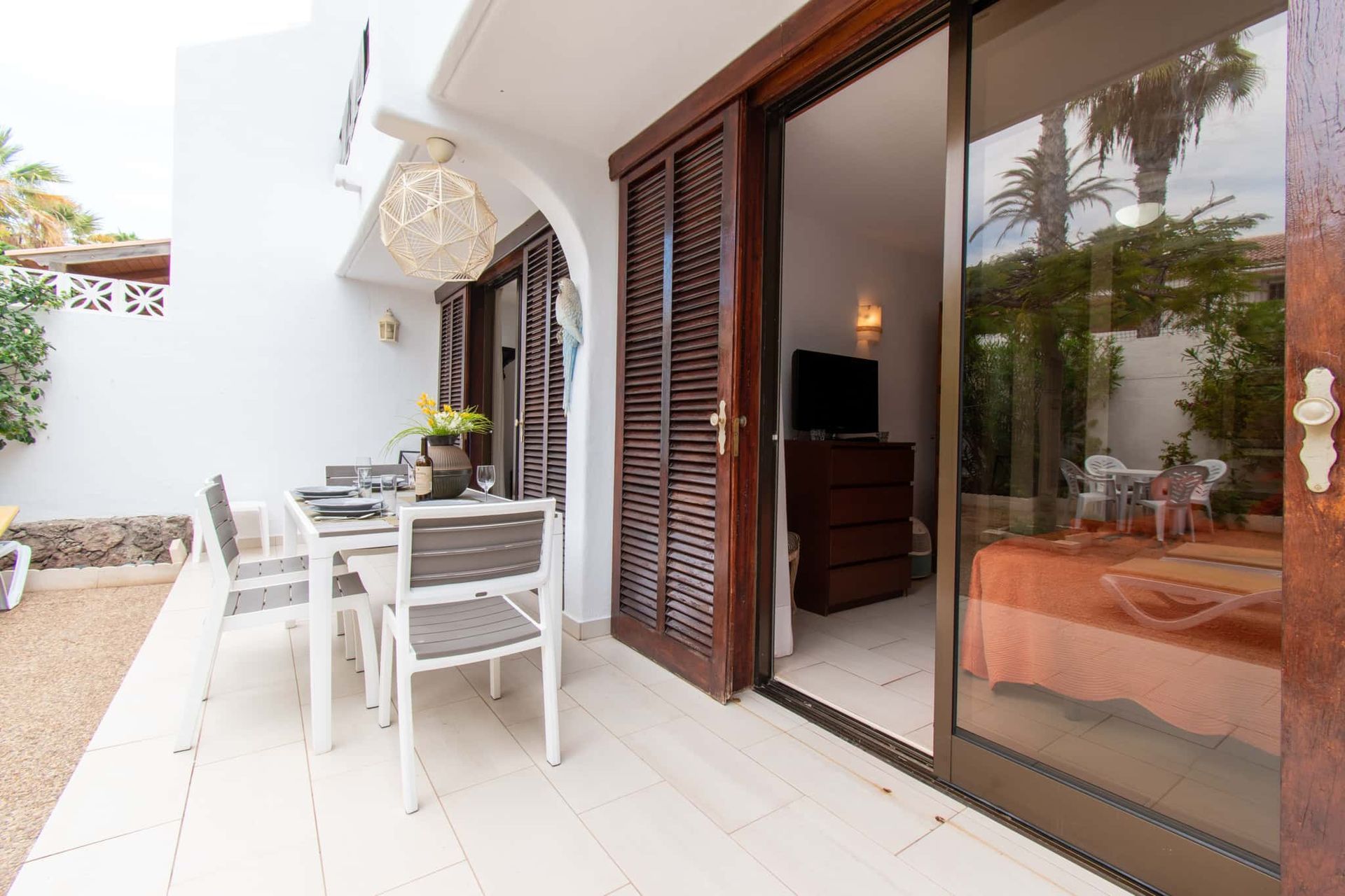 Terrace with patio table and chairs, Parque Santiago I, Playa de las Americas, Tenerife