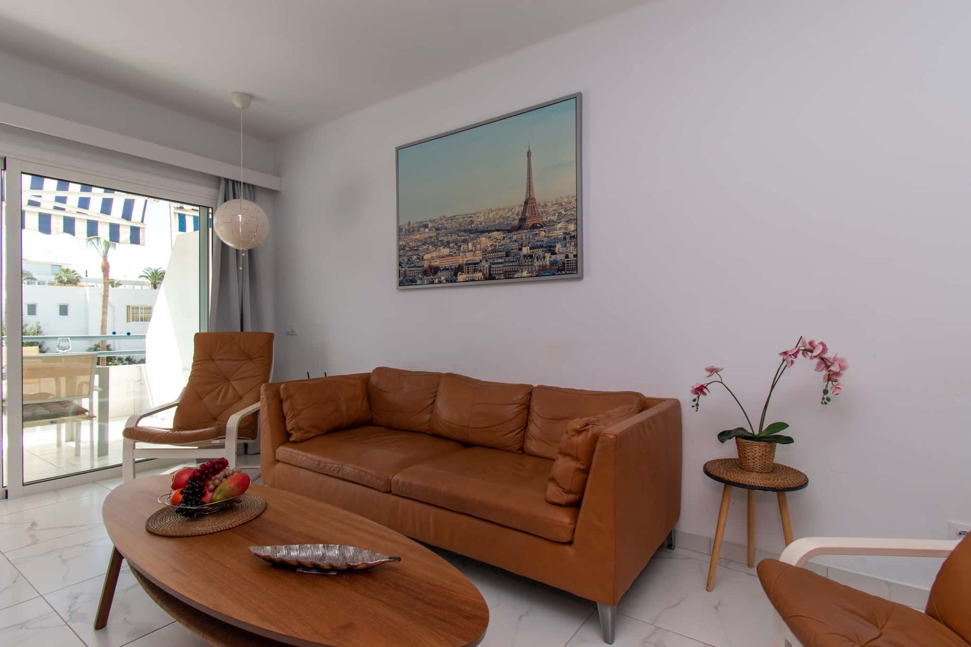 Lounge with sofa, armchair, coffee table, Club Atlantis, Costa Adeje, Tenerife.