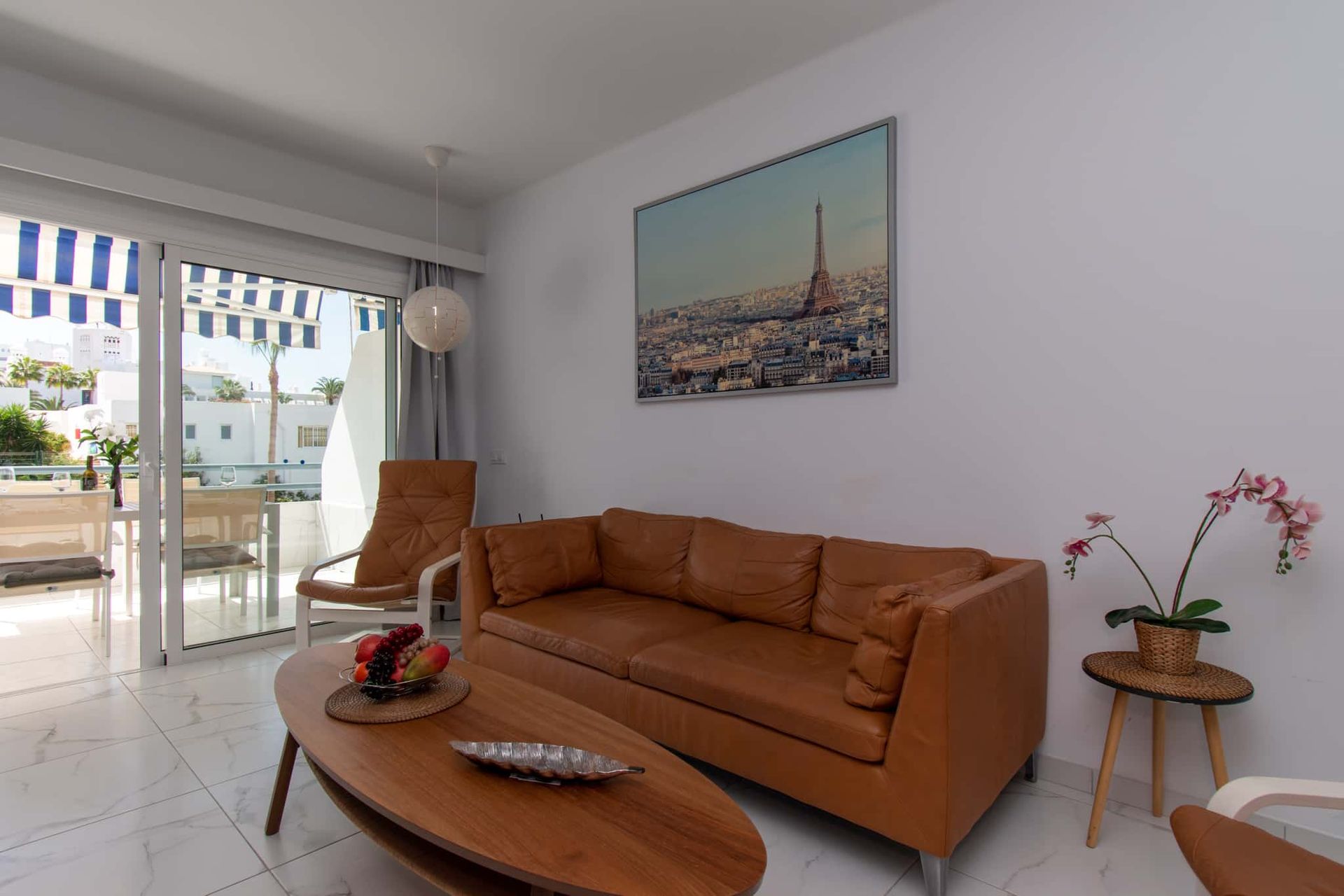 Lounge with sofa, coffee table, armchair, Club Atlantis, Costa Adeje, Tenerife.