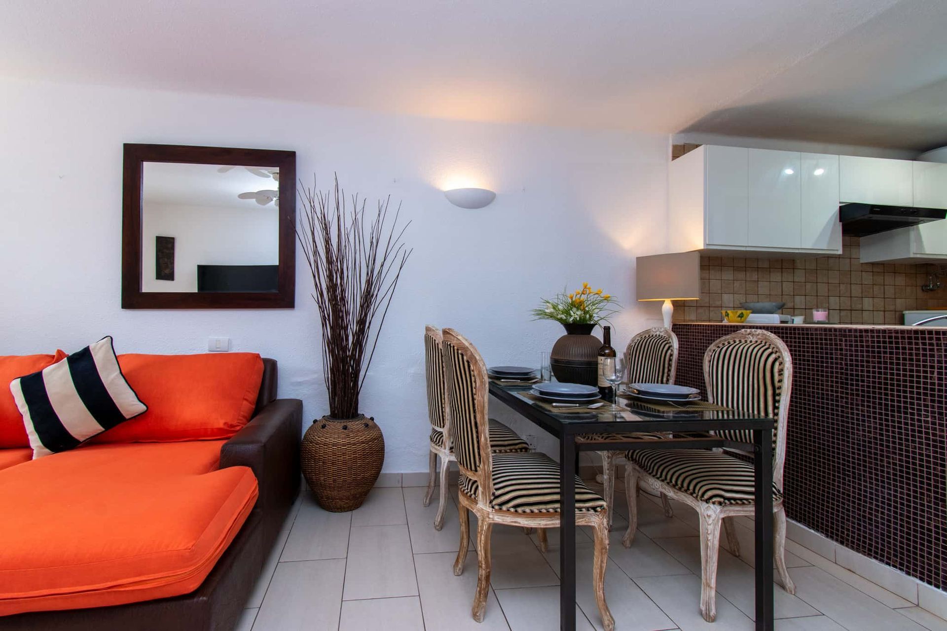 Sofa, dining table and chairs, kitchen, Parque Santiago I, Playa de las Americas, Tenerife