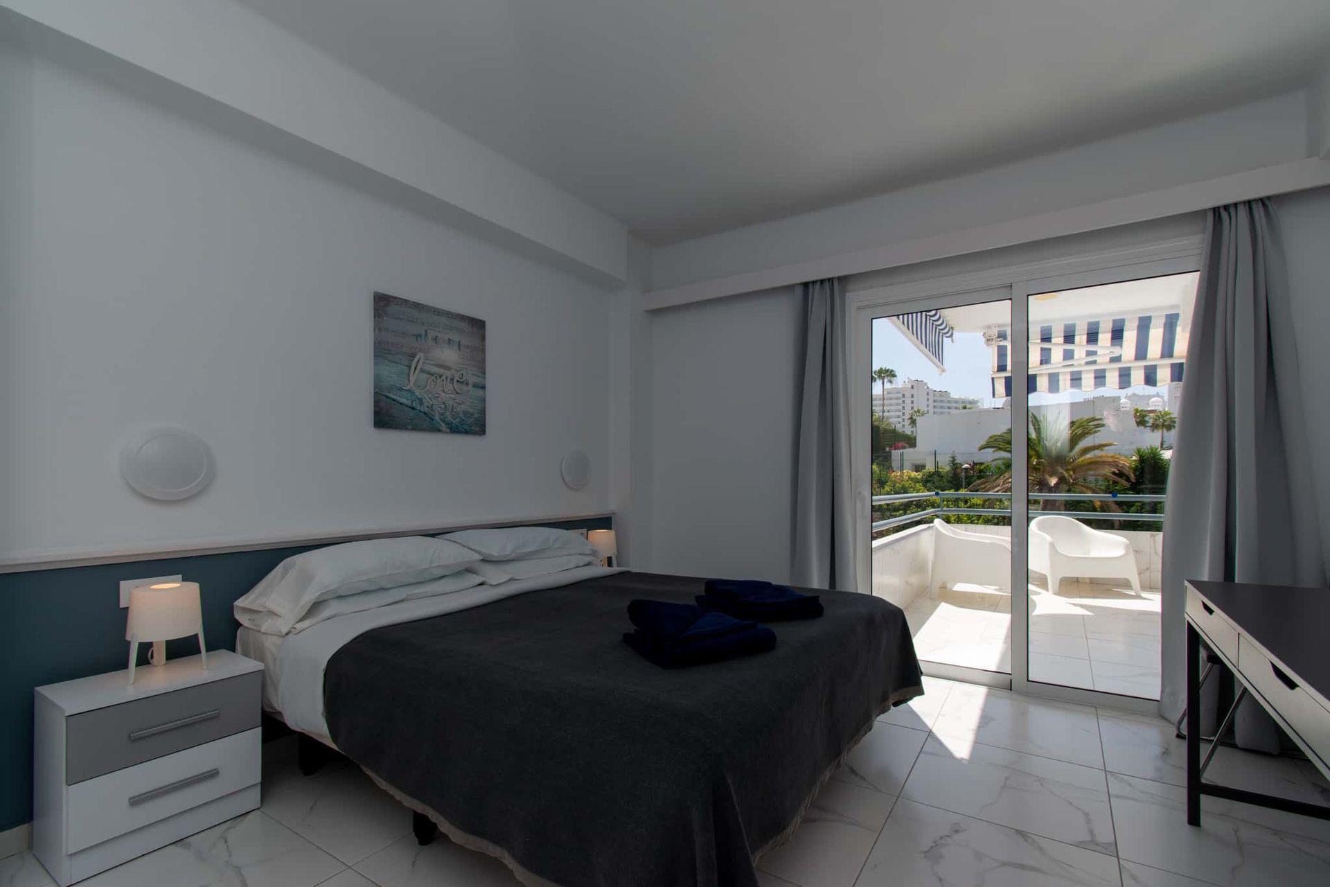 Bedroom with double bed, Club Atlantis, Costa Adeje, Tenerife.