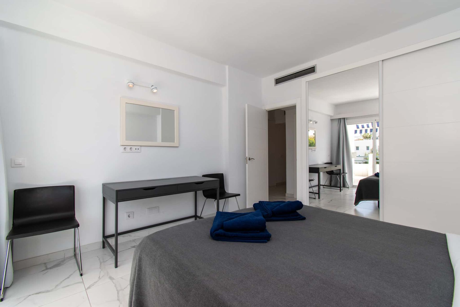 Bedroom with double bed, Club Atlantis, Costa Adeje, Tenerife.