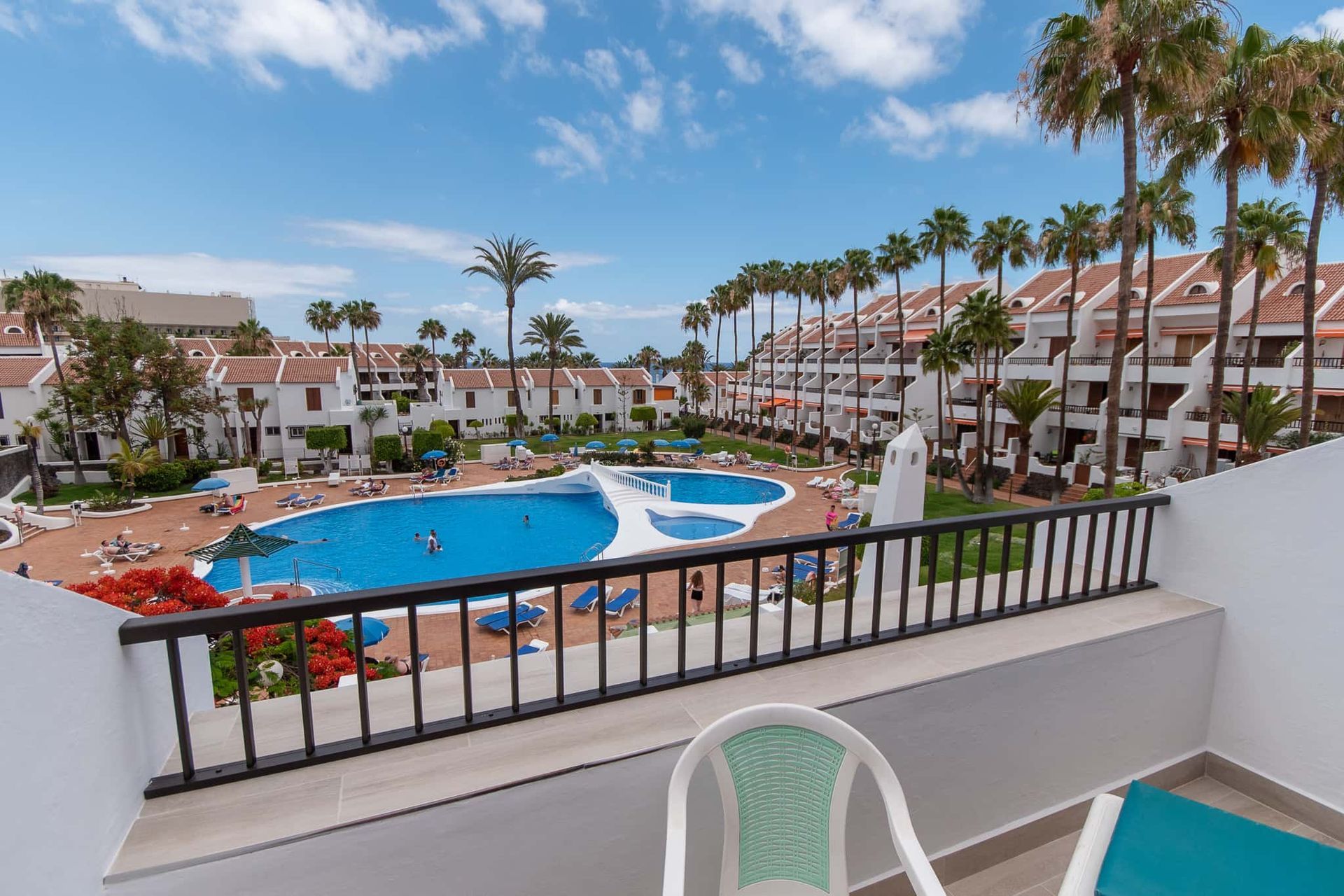 Balcony with pool view at Parque Santiago II, Playa de las Americas, Tenerife