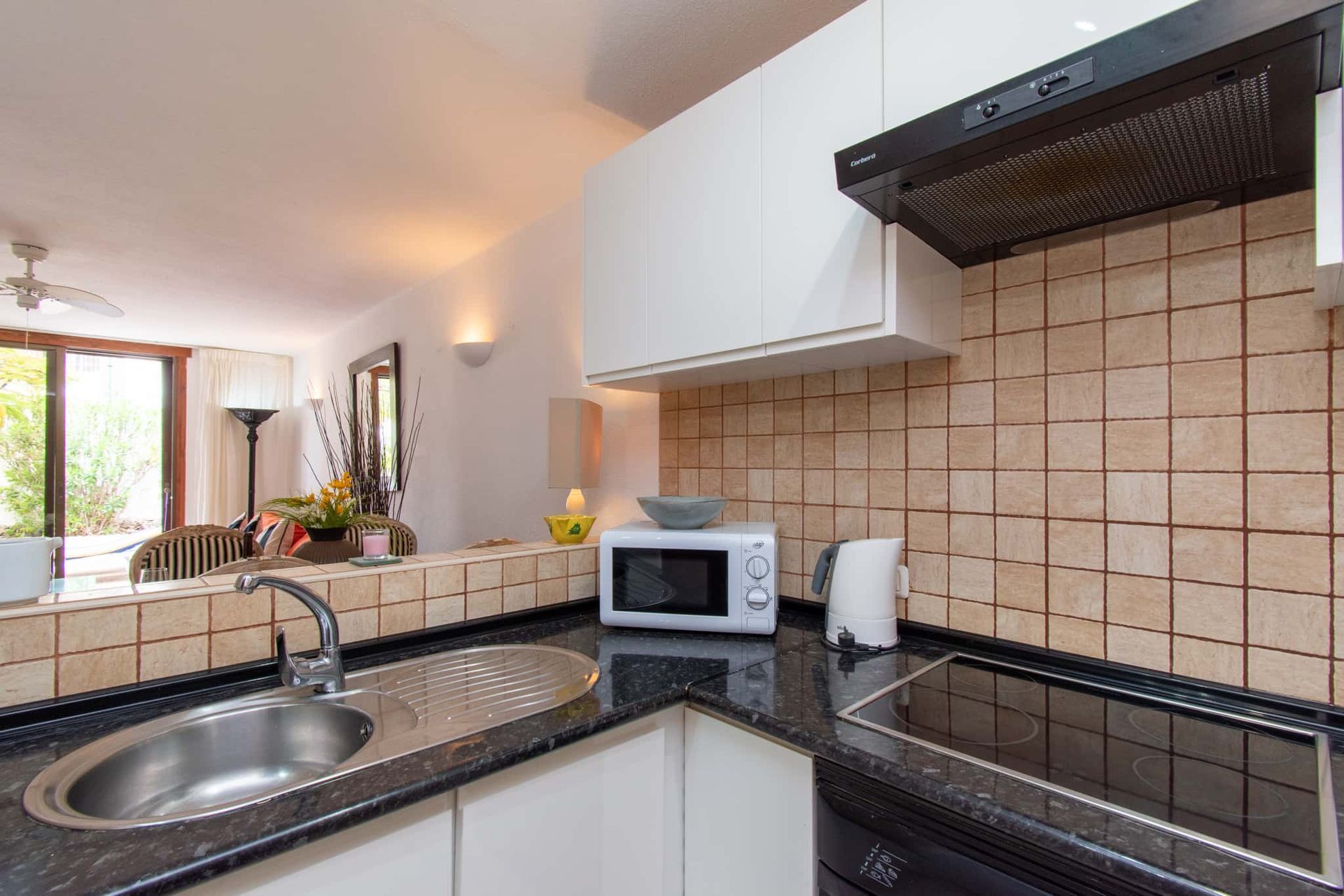 Kitchen with sink, microwave, kettle, hob, extractor fan, Parque Santiago I, Playa de las Americas, Tenerife