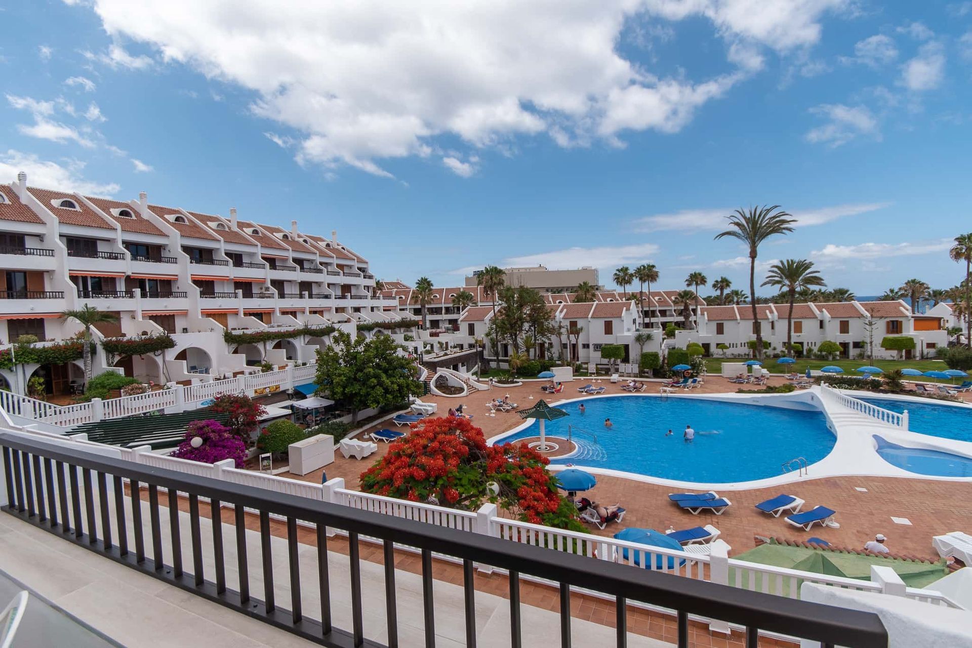 Pool view from balcony at Parque Santiago II, Playa de las Americas, Tenerife