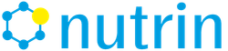 Das Logo von Nutrin ist blau und gelb mit einem gelben Kreis in der Mitte.