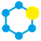 Ein blaues und gelbes Molekül mit einem gelben Kreis in der Mitte.