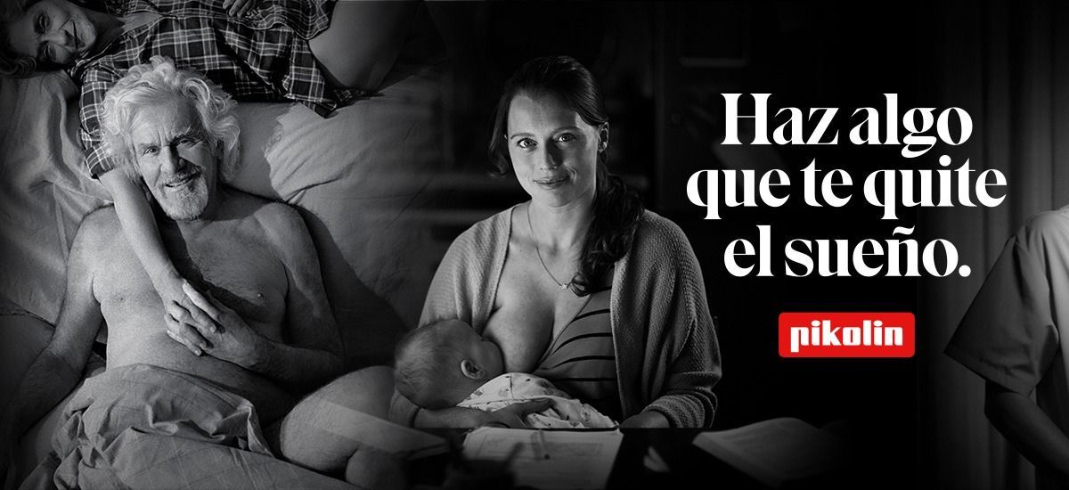 Una imagen de una mamá alimentando un bebe, otra imagen una pareja y una frase de publicidad que dice Haz algo que te quite el sueño