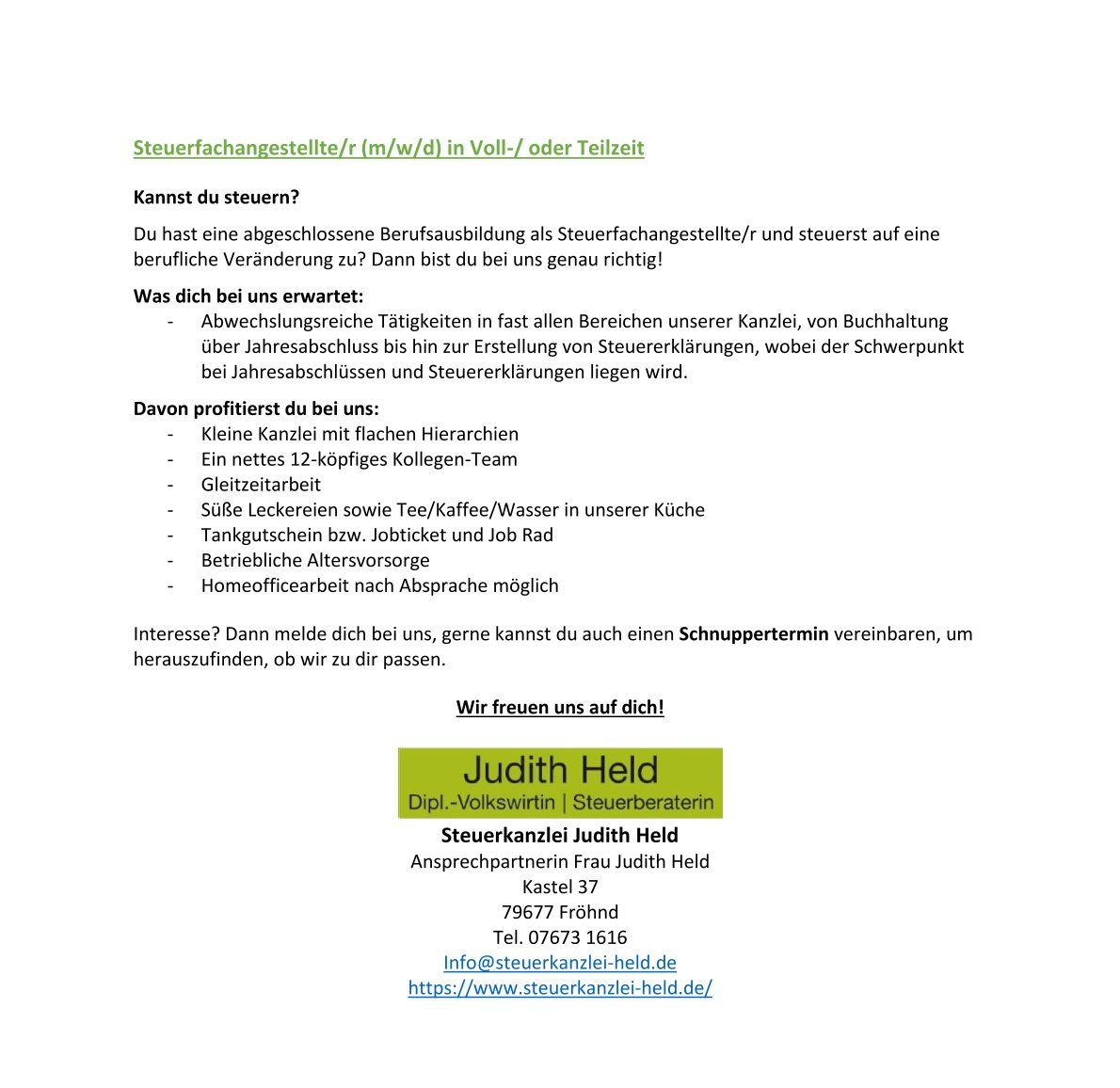 Steuerkanzlei Held | Stellenangebote