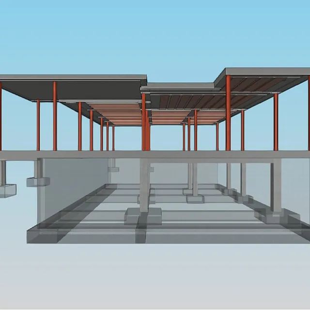 Un modelo 3D de una casa con un cielo azul de fondo.