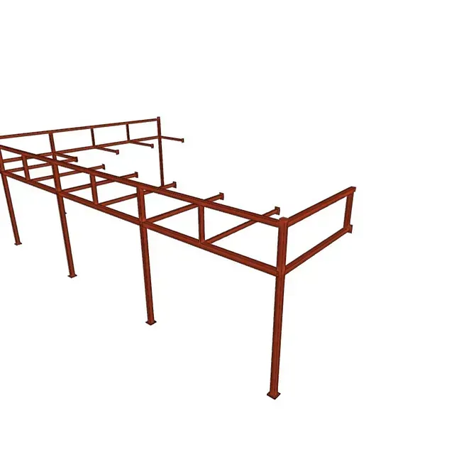 Un dibujo de una estructura metálica roja sobre un fondo blanco.