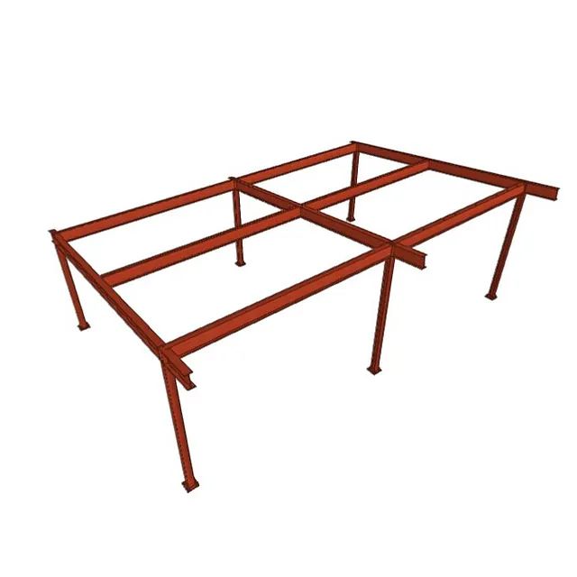 Un modelo 3D de una estructura de metal rojo sobre un fondo blanco.