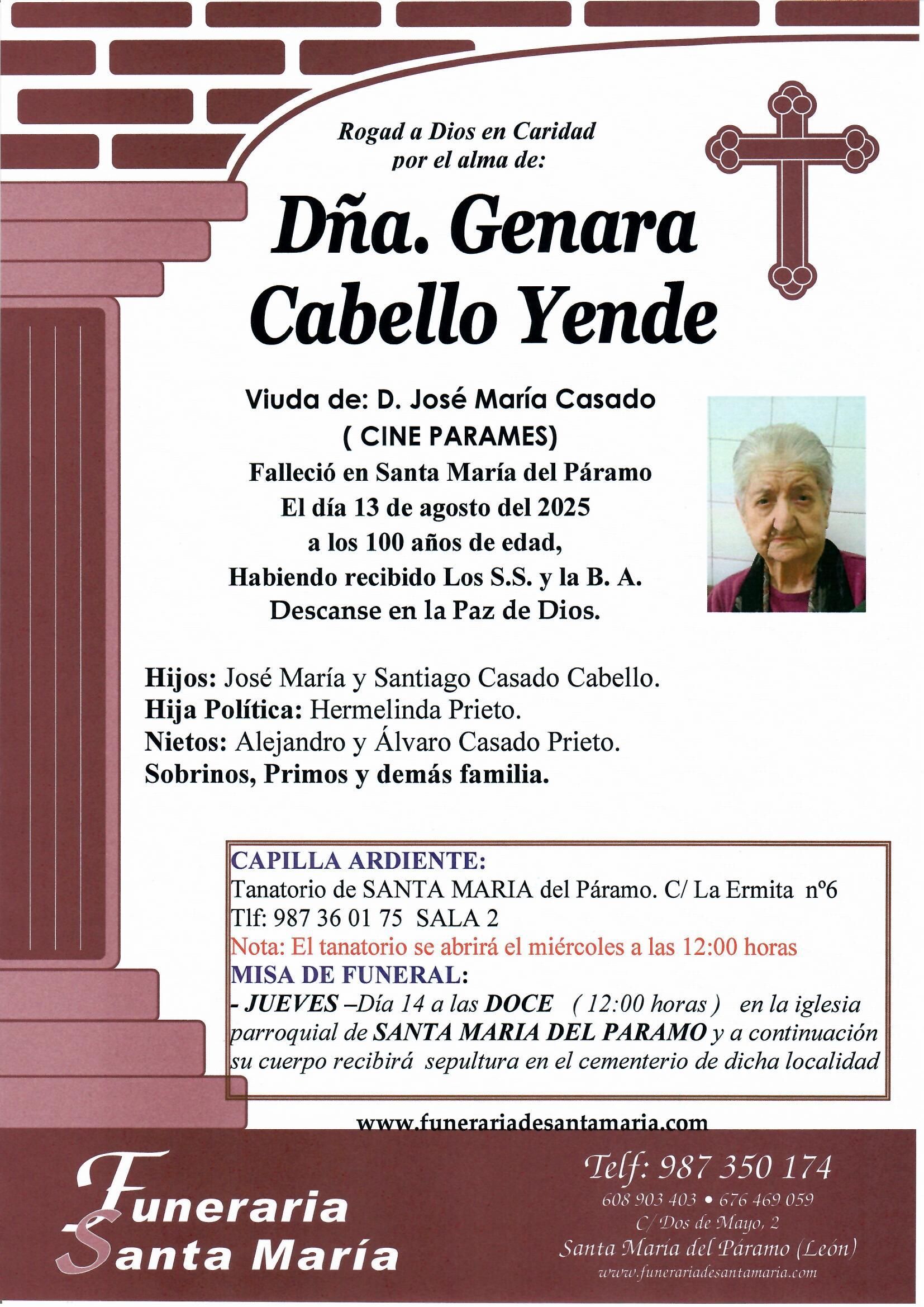ESQUELA GENARA CABELLO YENDE