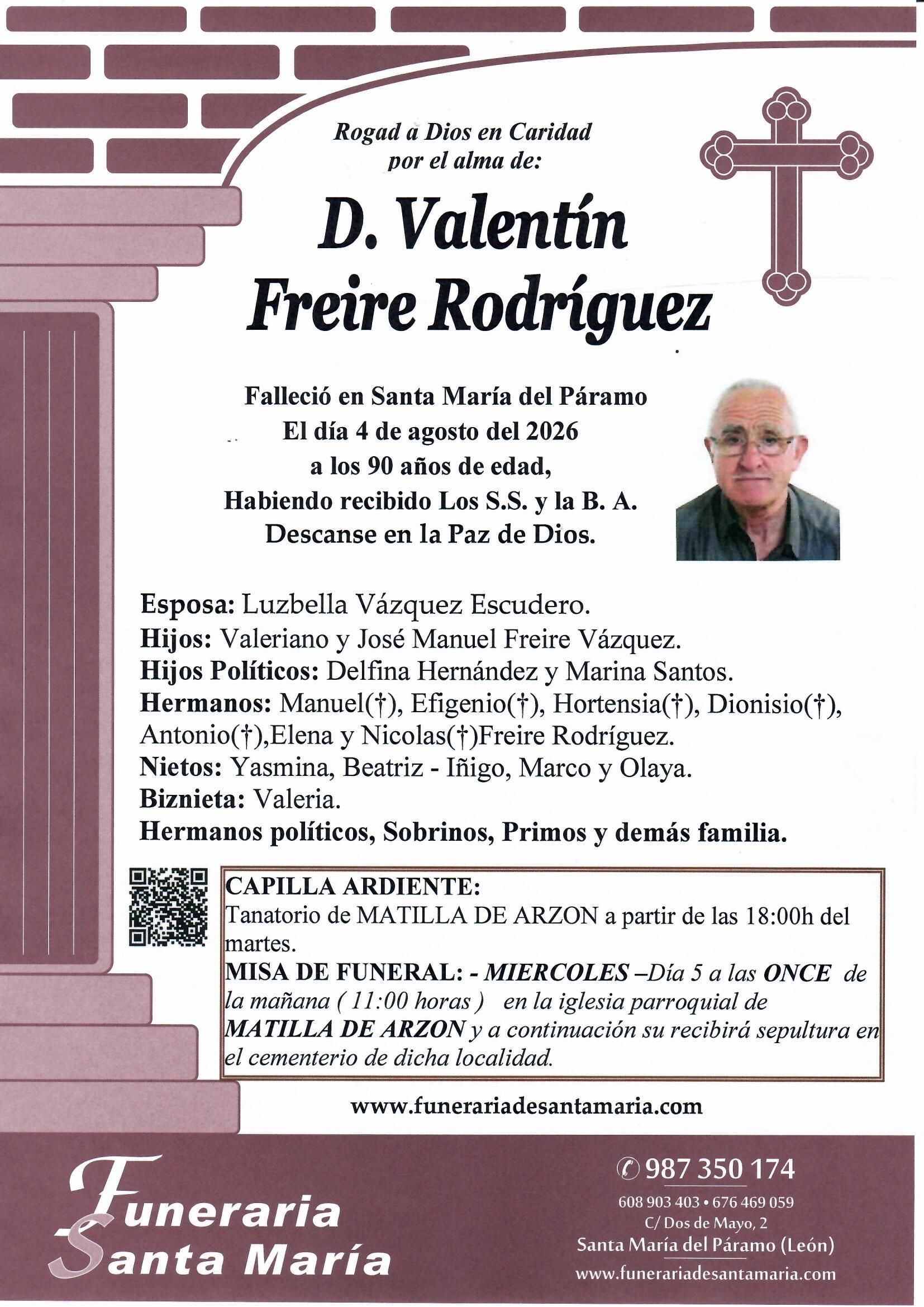 esquela de D. Valentín Freire Rodríguez