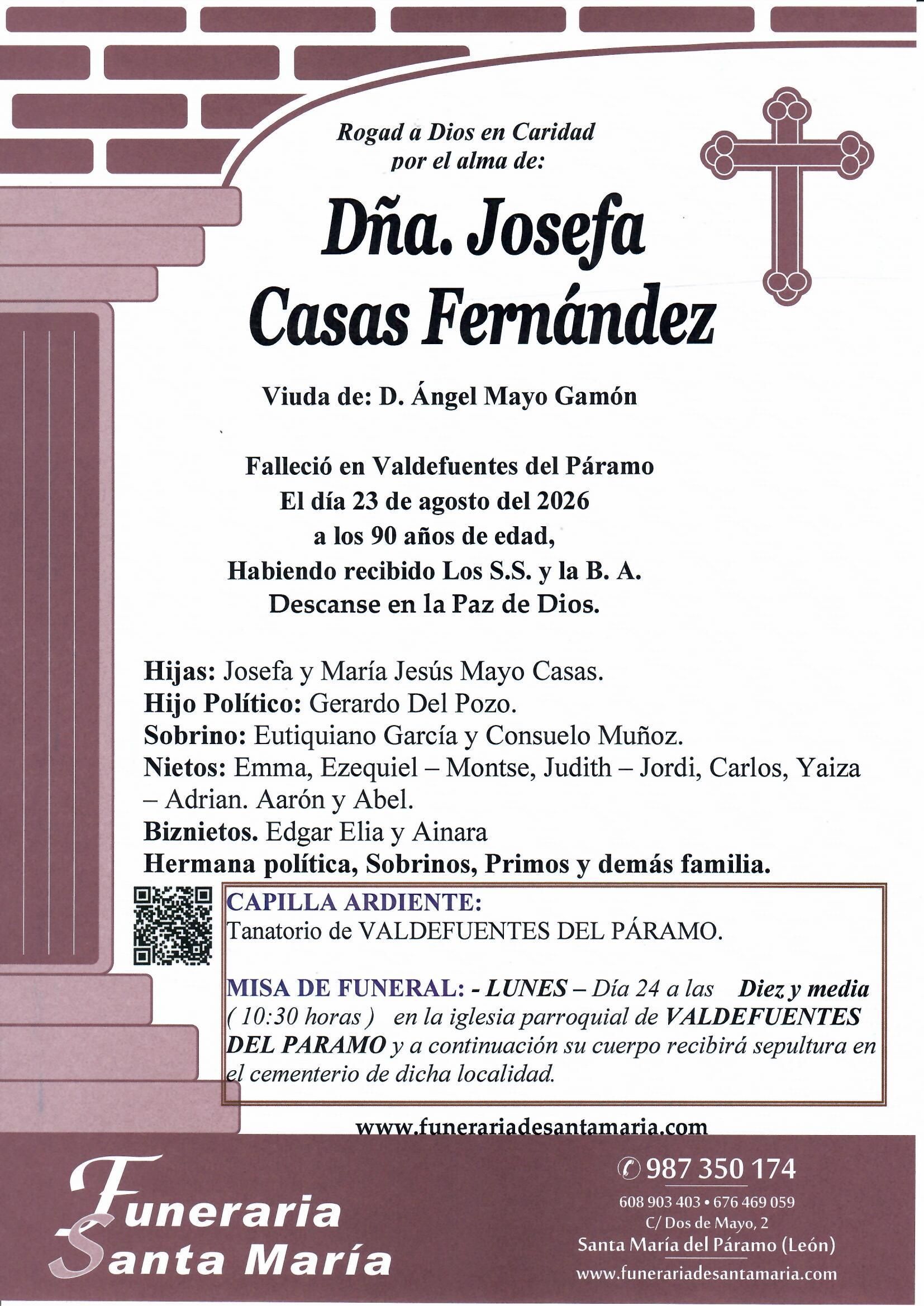ESQUELA JOSEFA CASAS FERNANDEZ