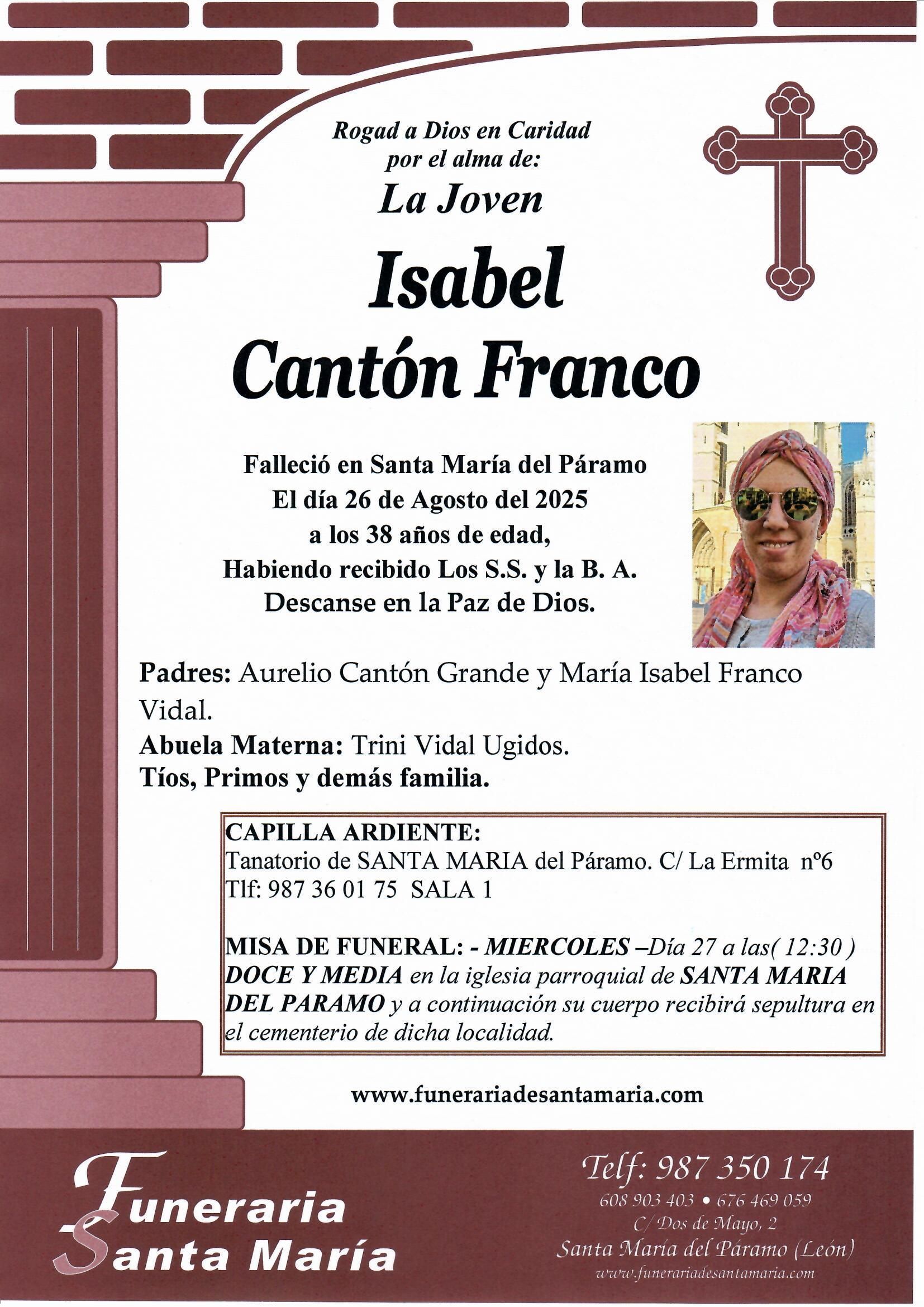 ESQUELA ISABEL CANTON FRANCO