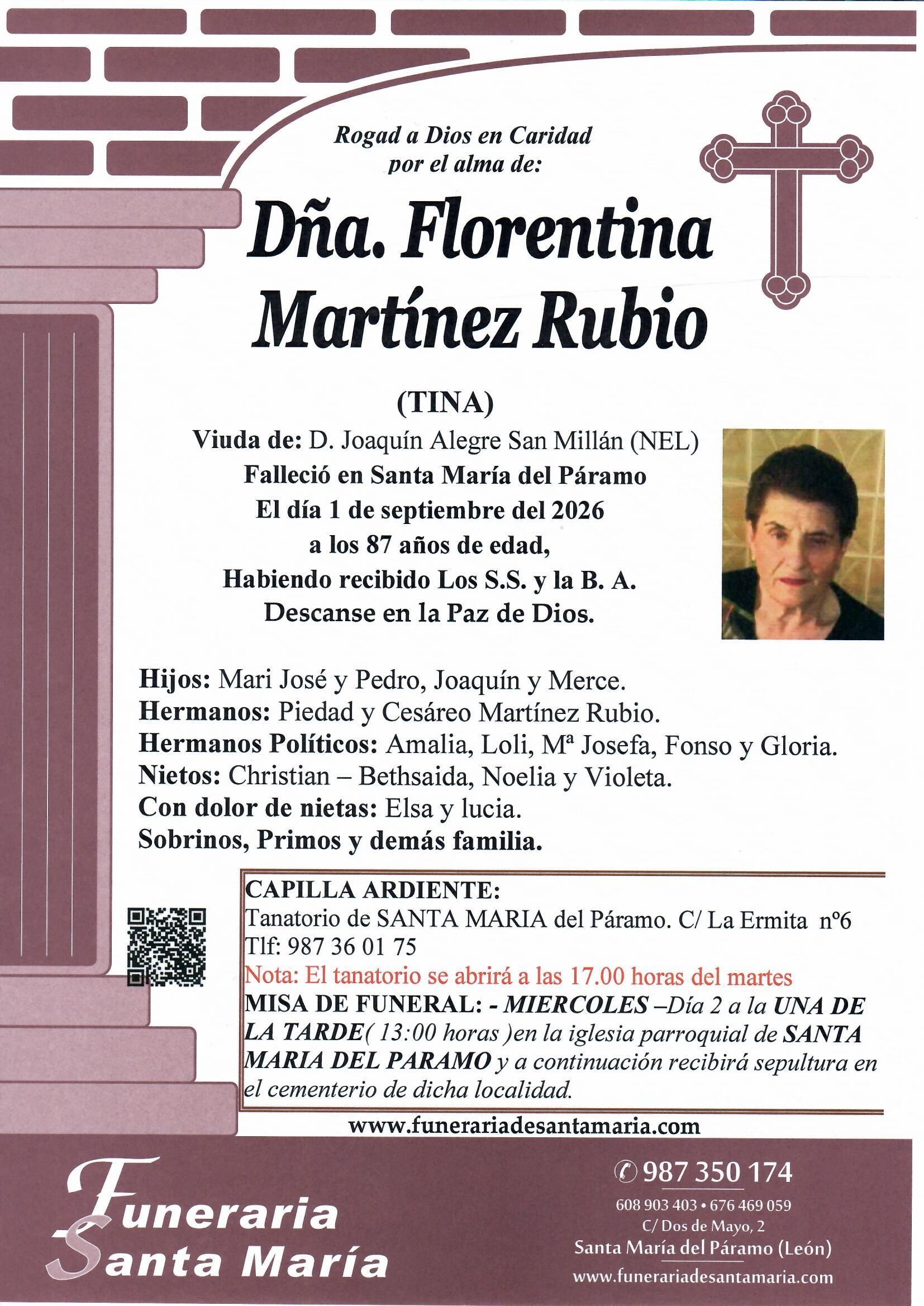 ESQUELA FLORENTINA MARTINEZ RUBIO