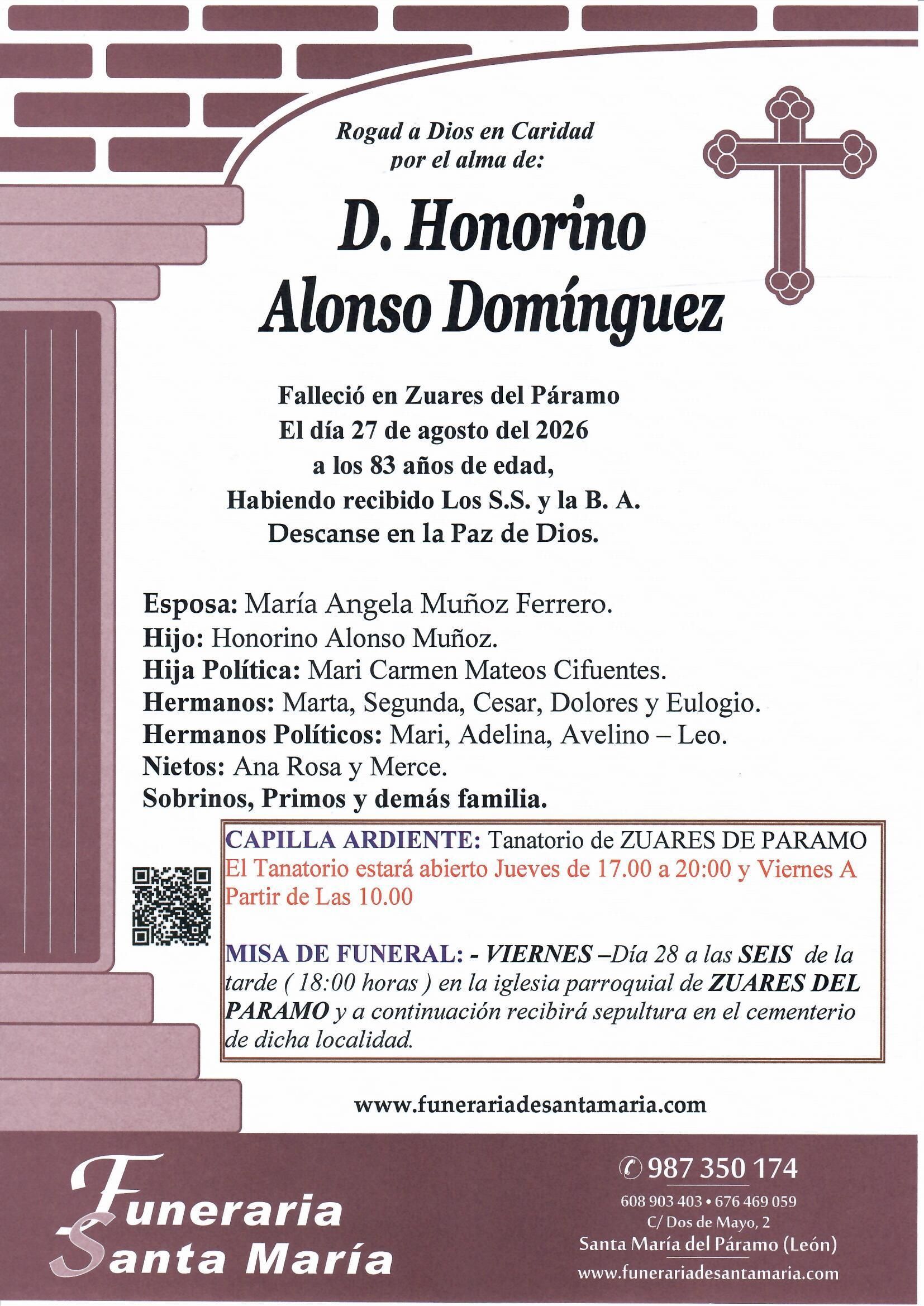 ESQUELA  HONORINO ALONSO DOMINGUEZ