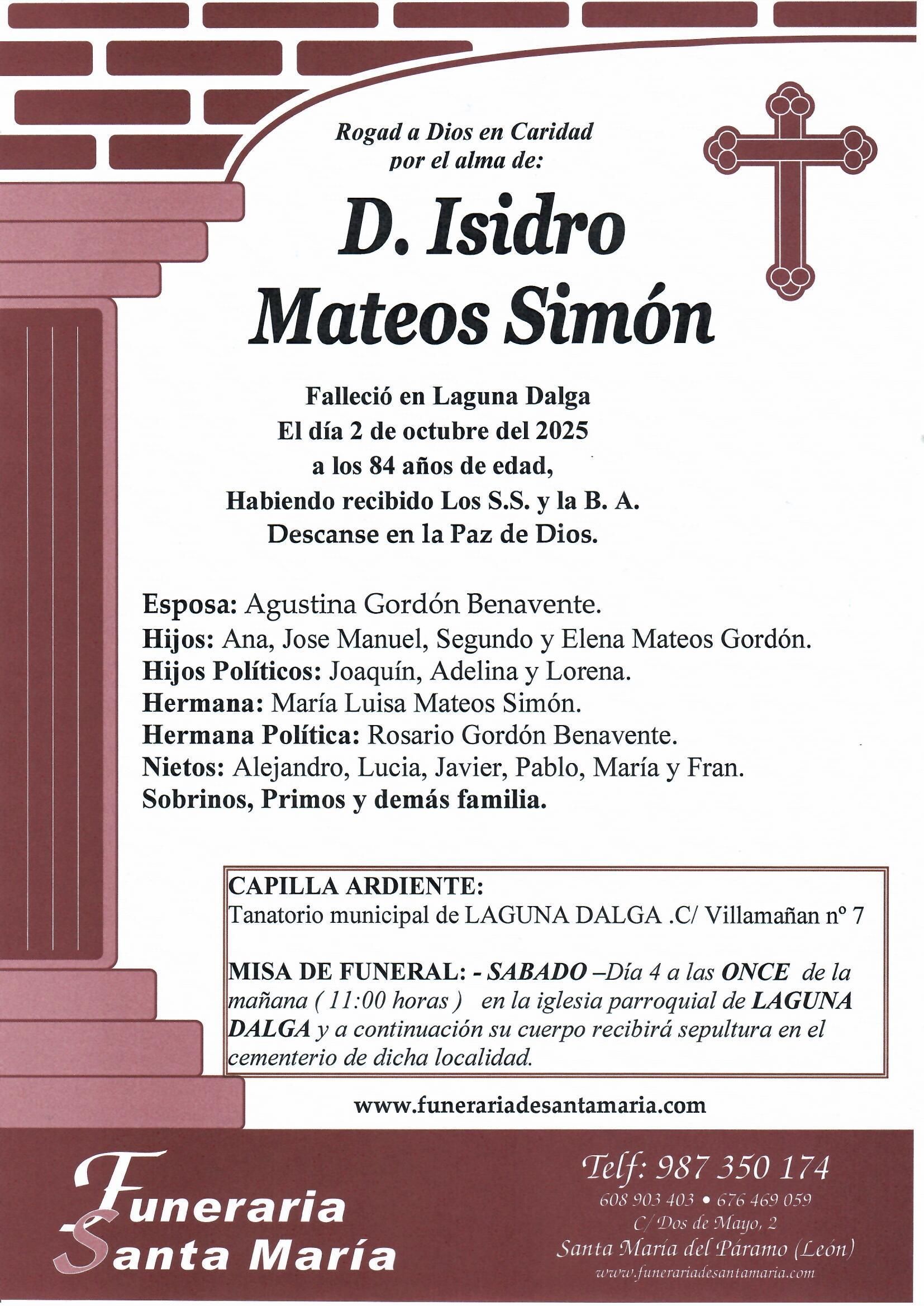 ESQUELA IISIDRO MATEOS SIMÓN