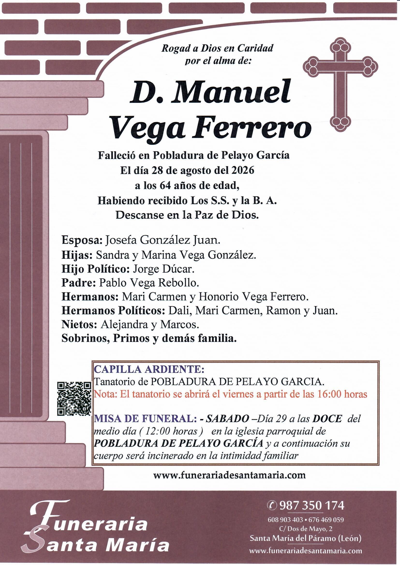 ESQUELA  MANUEL VEGA FERRERO