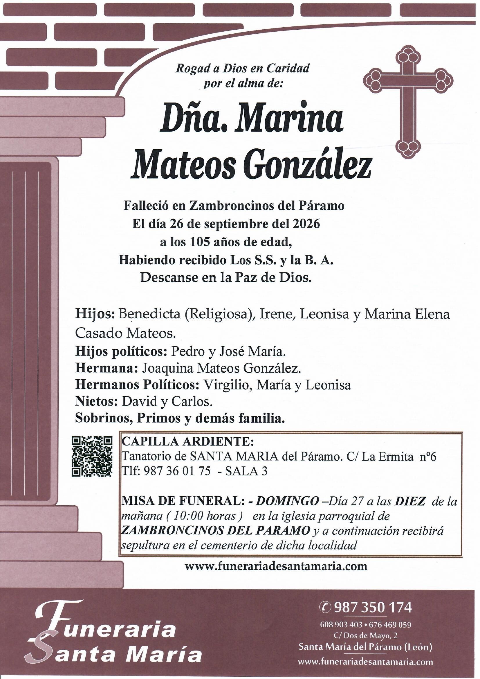 ESQUELA MARINA MATEOS GONZALEZ