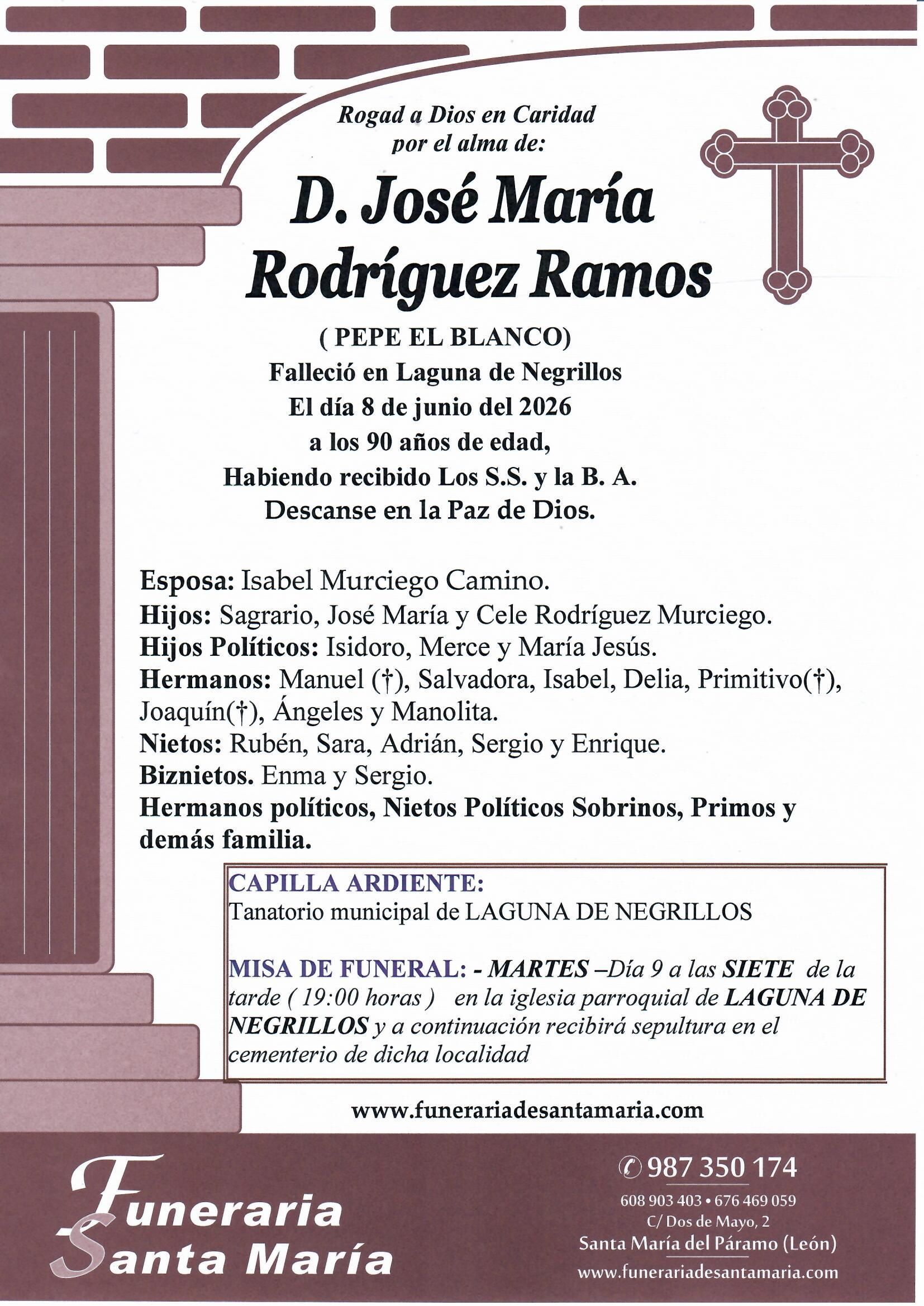 ESQUELA DE  D. JOSE MARÍA RODRÍGUEZ RAMOS