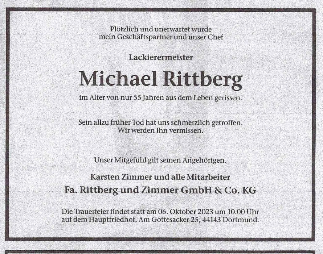 Traueranzeige für Herrn Michael Rittberg