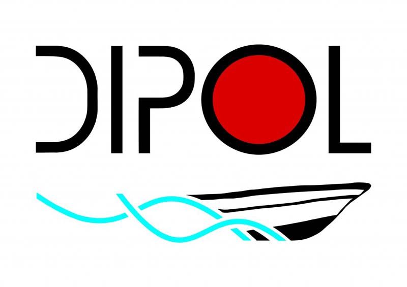 Un logotipo para Dipol con un barco y olas.