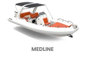 Un barco blanco y naranja con la palabra medline en él