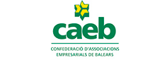 Un logotipo de CAEB verde y amarillo sobre un fondo blanco